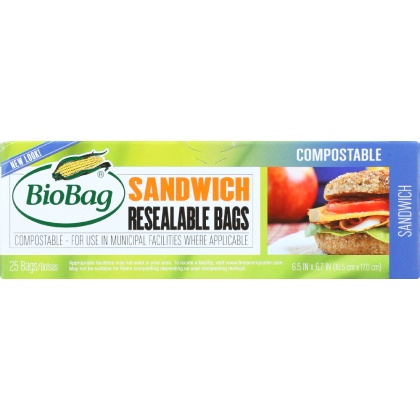 BIOBAG: Resealable Sandwich Bags, 25 bg