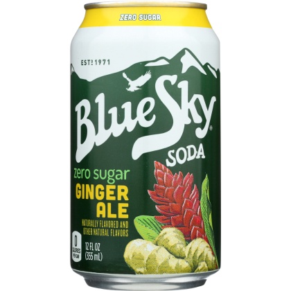 BLUE SKY: Zero Sugar Soda Ginger Ale 6-12oz, 72 oz