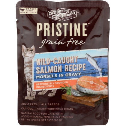 CASTOR & POLLUX: Pristine Grain Free Wild-Caught Salmon Recipe Morsels In Gravy 3 Oz