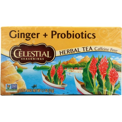 CELESTIAL SEASONINGS: Ginger Probiotic Herbal Tea Pack of 20, 1.1 oz