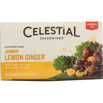 CELESTIAL SEASONINGS: Jammin\' Lemon Ginger Herbal Tea Caffeine Free 20 Tea Bags, 1.6 oz