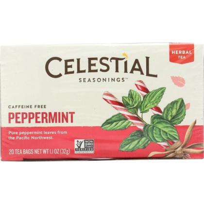CELESTIAL SEASONINGS: Peppermint Herbal Tea Caffeine Free 20 Tea Bags, 1.1 oz