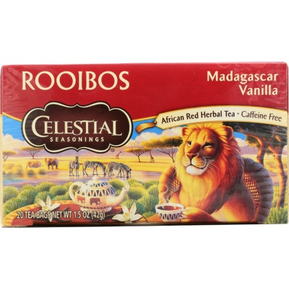 CELESTIAL SEASONINGS: Red Tea African Rooibos Caffeine Free Madagascar Vanilla 20 Tea Bags, 1.5 oz
