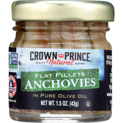 CROWN PRINCE: Natural Flat Fillets Anchovies in Pure Olive Oil, 1.5 oz