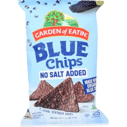 GARDEN OF EATIN: Blue Corn Chips No Salt Added, 16 oz