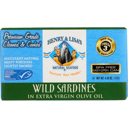 HENRY & LISA\'S: Natural Seafood Wild Sardines Extra Virgin Olive Oil, 4.25 oz
