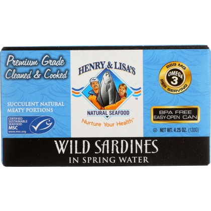 HENRY & LISA\'S: Natural Seafood Wild Sardines in Spring Water, 4.25 oz