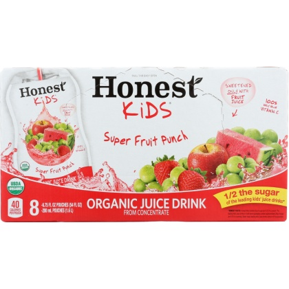 HONEST KIDS: Organic Juice Drink Super Fruit Punch, Gluten Free, Non GMO, 8 count, 54 oz