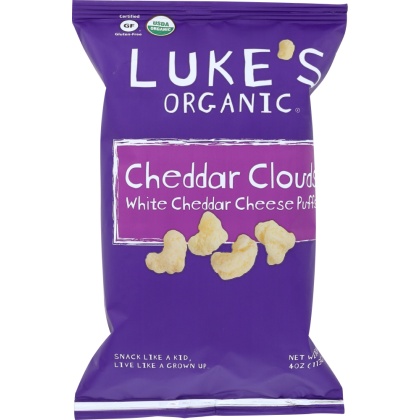 LUKE\'S ORGANIC: Cheddar Clouds White Cheddar Cheese Puffs, 4 oz