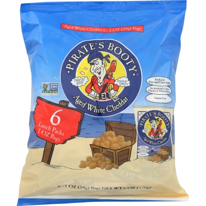 PIRATE\'S BOOTY: Aged White Cheddar Snacks Rice and Corn Puffs, 6 Count